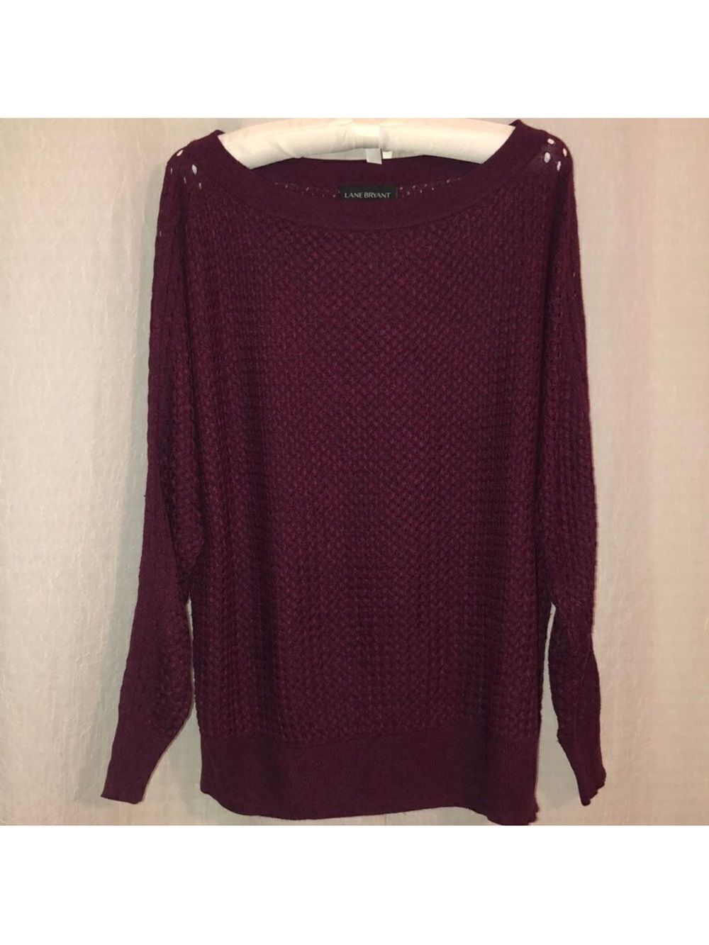 Lane Bryant 14 Burgundy Open Stitch Knit Boatneck Sweater